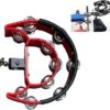 Hi Hat Tambourine Half Moon Drum Set Mount With Double Row Bells and Mounting Eye Bolt for Drum Kit Percussion Accessories - Red