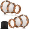 6 Pack Wood Tambourine 6 8 10 Inch Tambourine for Adult with Single Double Row Jingle Bell and Storage Bag Hand Held Drum Percussion Musical Instrumen for Church Wedding Dance Party